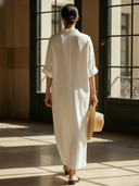 Women's Casual Cotton And Linen Blend V-neck Maxi Dress ZMZ2083A4K