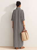 Women's Classic Vertical-stripe Zip-front Stand-collar Maxi Dress ZMZ0201G5SWL