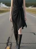 Women's American Retro Style Tencel Blend Sleeveless Midi Dress ZMZ2661A1K