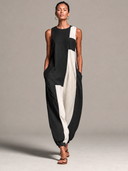 Women's Cotton Color-Block Sleeveless Harem Jumpsuit ZMZ0960G9XT