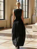 Women's High-end Old-money  Style Pure Cotton With Waist Tie Sleeveless Maxi Dress ZMZ2591B0K