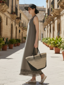 Women's Italian-style Romantic Cotton And Linen Blend Embroidered Sleeveless Midi Dress ZMZ2658A8K