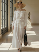 Women's High-End French Style Pure Cotton Off-Shoulder Long-Sleeved Maxi Dress ZMZ1492B0K