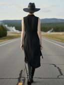 Women's American Retro Style Tencel Blend Sleeveless Midi Dress ZMZ2661A1K