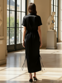 Women's High-end Old-money Style Cupro Short-sleeved Maxi Dress ZMZ2590B6K