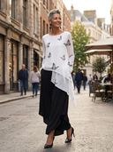 Women's Chiffon Butterfly Print Long-sleeved Irregular Hem Shirt ZMZ2752G1XT
