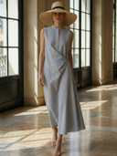 Women's High-end French Cotton Blend Striped Sleeveless Maxi Dress  ZMZ1453B1K