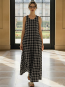 Women's Italian-style Romantic Plaid Sleeveless Maxi Dress ZMZ2766A8K