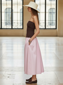 Women's Fashionable Old-fashion Knitted Patchwork Pure Cotton Strapless Maxi Dress ZMZ1114B2K