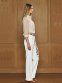 Women's American Retro Style Tencel Blend Shirt And Cotton Trousers Three-piece Set (scarf Not Included) ZMZ2863A8K