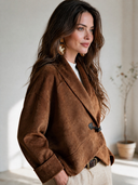 Women's French-style Vintage Faux Suede Jacket With A Lapel Collar And Diagonal Front Closure ZMZ0429I5ZYY