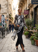 Women's Tie-Dye Print Sheer Asymmetrical Top And Wide-Leg Pants Set ZMZ2712G9XT
