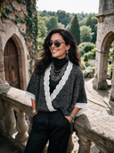 Women's Retro Casual Cotton Yarn Knitted Patchwork Lace Cross Cardigan ZMZ2411I2ZJY