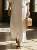 Women's Casual Cotton And Linen Blend V-neck Maxi Dress ZMZ2083A4K