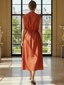 Women's Old-fashioned Commuter Cotton Sleeveless Elastic Waist Maxi Dress ZMZ1166B6K