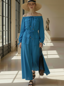 Women's High-End French Style Pure Cotton Off-Shoulder Long-Sleeved Maxi Dress ZMZ1492B0K