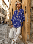 Women's Premium Vintage Mandarin Collar And Lantern Sleeves Cotton-Linen Printed Loose Shirt ZMZ2793G9ZYY