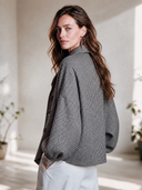 Women's Vintage-Style Elegant Houndstooth Jacket With Lapel And Lantern Sleeves ZMZ0435I4ZYY