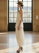 Women's High-end Old-money Style Cotton And Linen Vest And Harem Pants Set ZMZ2672B9K