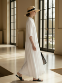 Women's Minimalist Old-money Style Pure Cotton  Loose-fitting Short-sleeved Maxi Dress ZMZ0605B6K