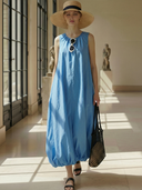 Women's Minimalist Casual Pure Cotton Sleeveless Bubble Dress ZMZ1040B4K