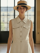 Women's Old Money Commuter Cotton Linen Sleeveless Midi Dress ZMZ2475B0K