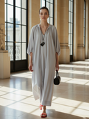 Women's High-end Old-money Style Pure Cotton Short-sleeved Loose Maxi Dress ZMZ1493B6K