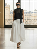 Women's Sophisticated Vintage-style Commuter Ramie Sleeveless Top And Skirt Set (includes Inner Camisole) ZMZ2807B1K