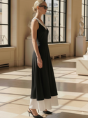 Women's High-end Old-money Style Lyocell Blend Black And White Patchwork Sleeveless Maxi Dress ZMZ2874B4K