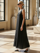 Women's High-end Old-money Style Ramie And Pure Cotton Double-layered Sleeveless Loose-fitting Maxi Dress ZMZ2586B2K