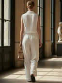 Women's Premium Minimalist Cotton And Linen Blend T-shirt And Trousers Set ZMZ2727A6K