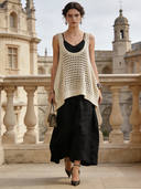Women's Retro Knit Oversized Tank Top And Cotton Linen Maxi Dress Two-Piece Set ZMZ2761B6TO