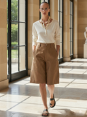 Women's Commuter Cotton And Linen Blend Bermuda Shorts ZMZ1767A3K