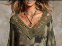 Women's Vintage Camo Print Lace-Panel V-Neck Necklace ZMZ2759H5QX