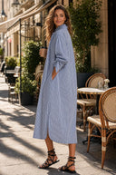 Women's Retro Casual Striped Long-Sleeved Midi Dress ZMZ0132G3ZJY
