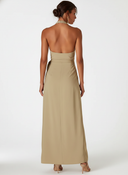 Women's Solid-Color Cotton Halter V-Neck Sleeveless Maxi Dress ZMZ0222F2XT
