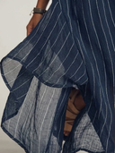 Women's Chiffon Striped Print Stand-Collar Long-Sleeve Maxi Dress ZMZ0226E4XT