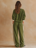 Women's Casual Colorblock Polo Collar Sweatshirt & Wide-Leg Pants Set ZMZ0393H9ZJY