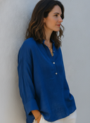 Women's Cotton Linen Stand Collar Button Long Sleeve Solid Color Shirt ZMZ0432F5XT