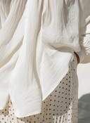 Women's Retro Casual Cotton Linen Long-Sleeved Top And Chiffon Polka Dot Skirt Set ZMZ0458F2ZJY