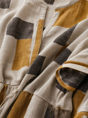 Women's Vintage Casual Cotton-Linen Printed With Mandarin Collar And Mid-Length Sleeves Loose Maxi Dress ZMZ0739G5ZYY
