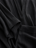 Women Premium Cotton Linen Loose Midi Dress Stand Collar Half Zip Long Sleeve Big Pocket Minimalist Vacation Caftan ZMZ0743G1YZH