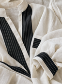 Women Premium Cotton Linen Geometric Striped Maxi Kaftan Dress Stand Collar Long Sleeve Pocket Loose Vacation Tunic ZMZ0754G4YZH