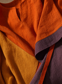 Women's Patchwork V-neck Mid-sleeve Cotton Linen Loose-fitting Maxi Dress ZMZ0783G8XT