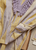 Women's Vintage Casual V-Neck, Short Sleeve, Color-Block Stripes Cotton-Linen Maxi Dress ZMZ0977E5ZYY