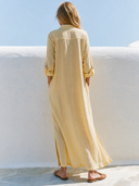 Women Autumn Cotton Linen Shirt Dress Collar Roll Tab Sleeve Side Pocket Split Hem Loose Fall Vacation Midi Tunic ZMZ0994G1YZH