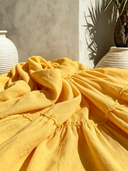 Women's Casual Resort-Style – Bright Tones, V-Neck, Lantern Sleeves, Loose Fit Cotton-Linen Mini Dress  ZMZ0999F4ZYY