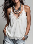 Women's Retro Casual Cotton Linen Lace Patchwork Sleeveless Tank Top ZMZ1005F6ZJY