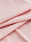 Women's Premium Minimalist Pink-and-White Check With Henley Neck And Short Sleeves Cotton-Linen Loose-Fit Maxi Dress  ZMZ1216F6ZYY
