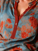 Women's Retro Casual Satin Floral Print Henley Collar Short-Sleeve Shirt ZMZ1299F0ZJY